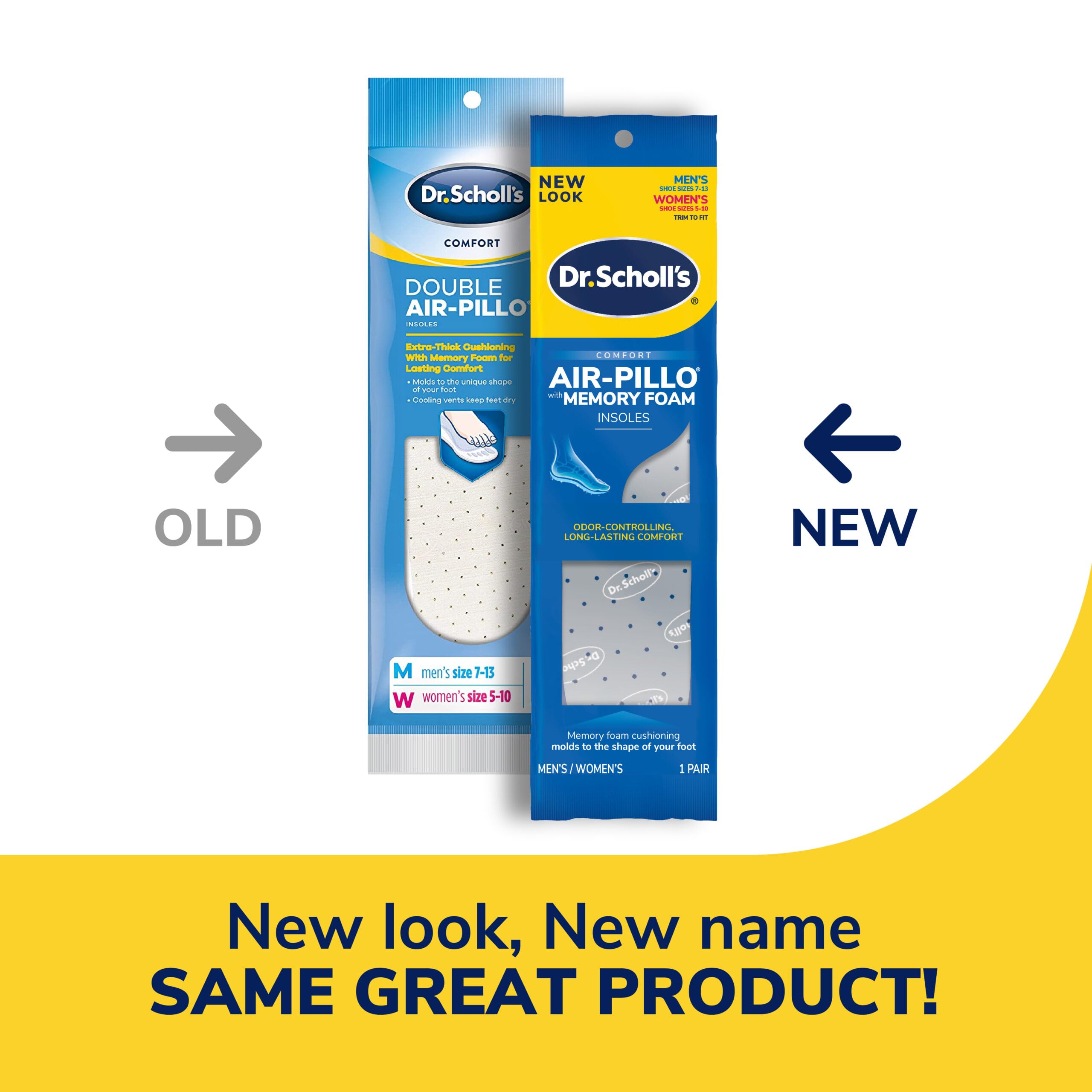 Dr. Scholls Double Air Pillo +1 pair Insole Unisex (Pack of 6)mens size 7-13, Womens size 5-10