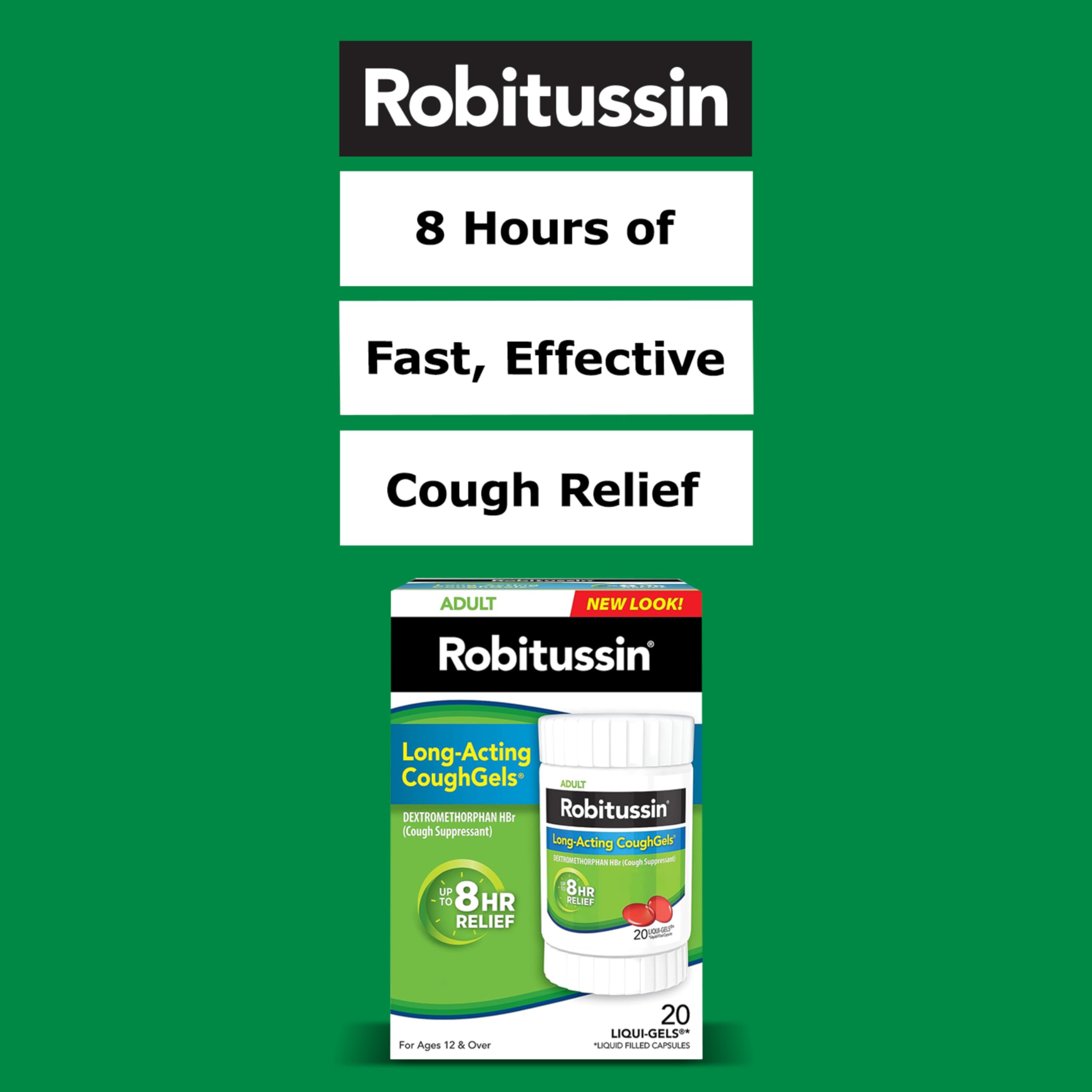 Robitussin 8 Hour Liqui-gels Cough, Adult Formula - 20 count Liqui-Gels