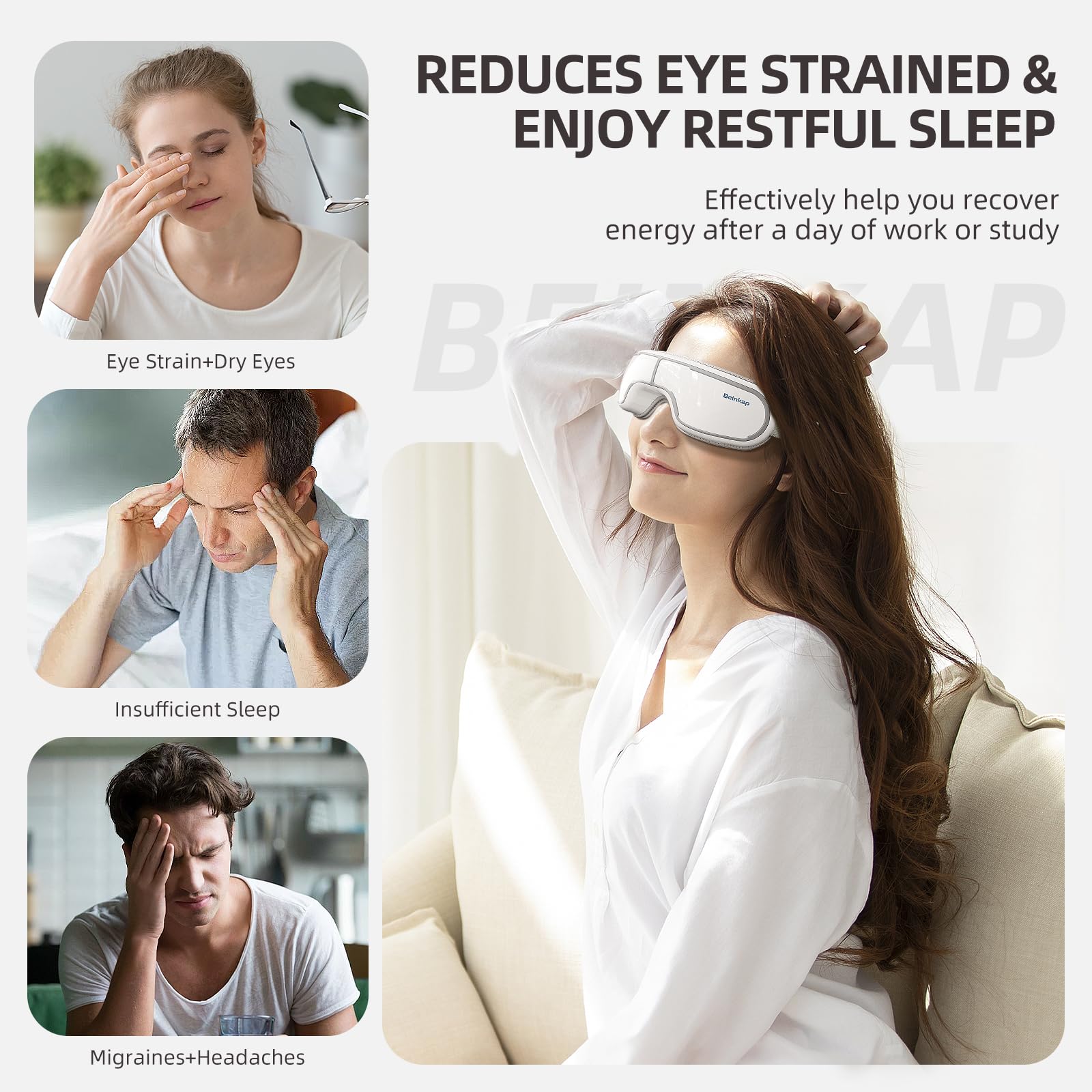 BEINKAP Eye Massager, New Year Birthday Gifts for Women, FSA HSA Eligible Eye Massager with Heat, Eye Mask Eye Massager for Migr