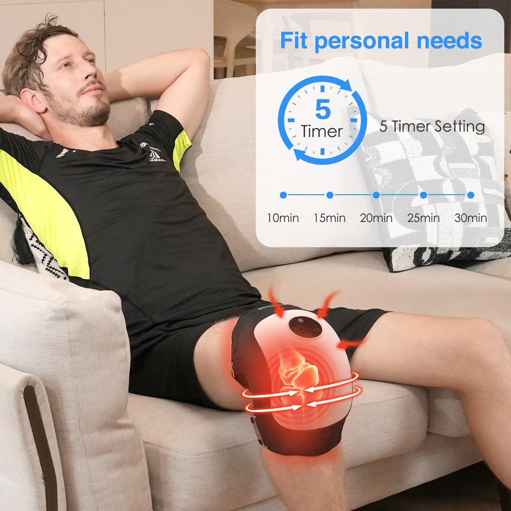 Electric Knee Massager for Relaxation, Heating Pad with 3 Vibration Modes, Heated Knee Brace Wrap, 5000mAh High-capacity Battery