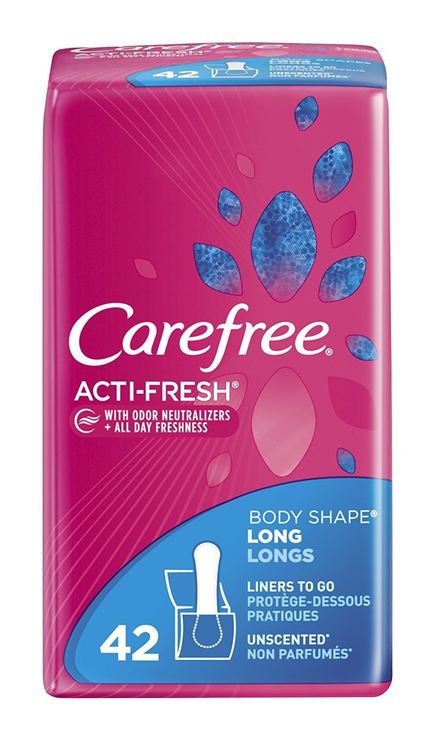 Carefree Acti-Fresh Body Shape Long to-Go Pantiliners Unscented 42 ct (Pack of 2)