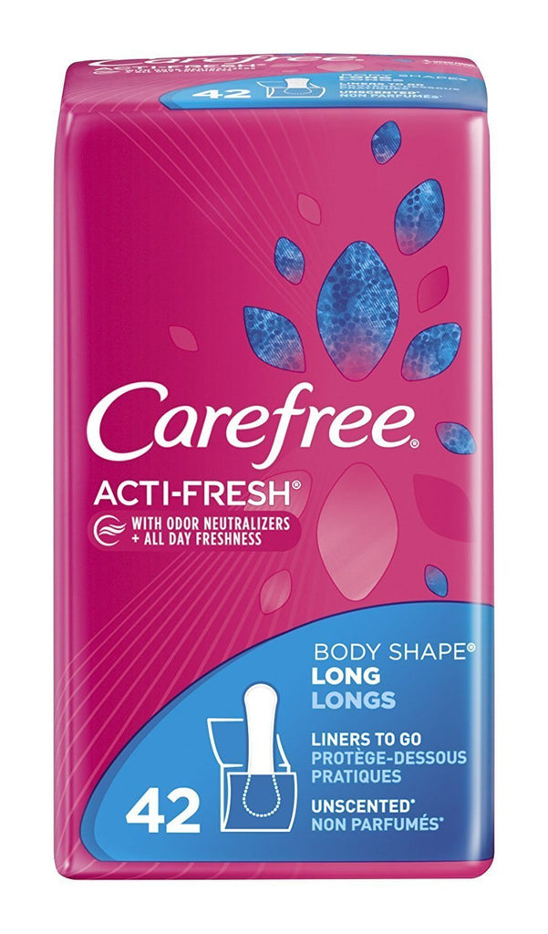 Carefree Acti-Fresh Body Shape Long to-Go Pantiliners Unscented 42 ct (Pack of 2)