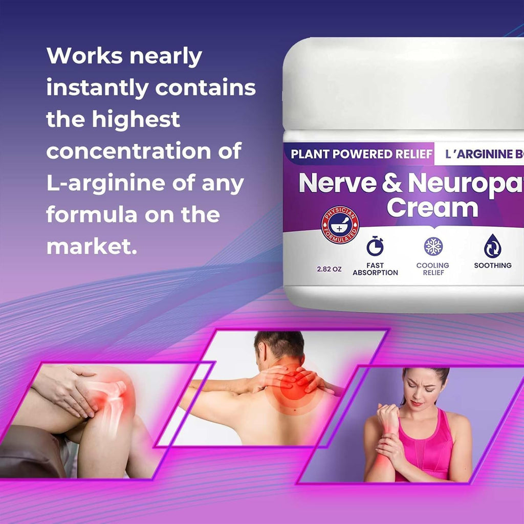Nerve and Neuropathy Cream - Plant Powered Relief for Foot, Hands, Legs, Toes Includes 7grams of LArginine; Vitamin B6, Arnica,