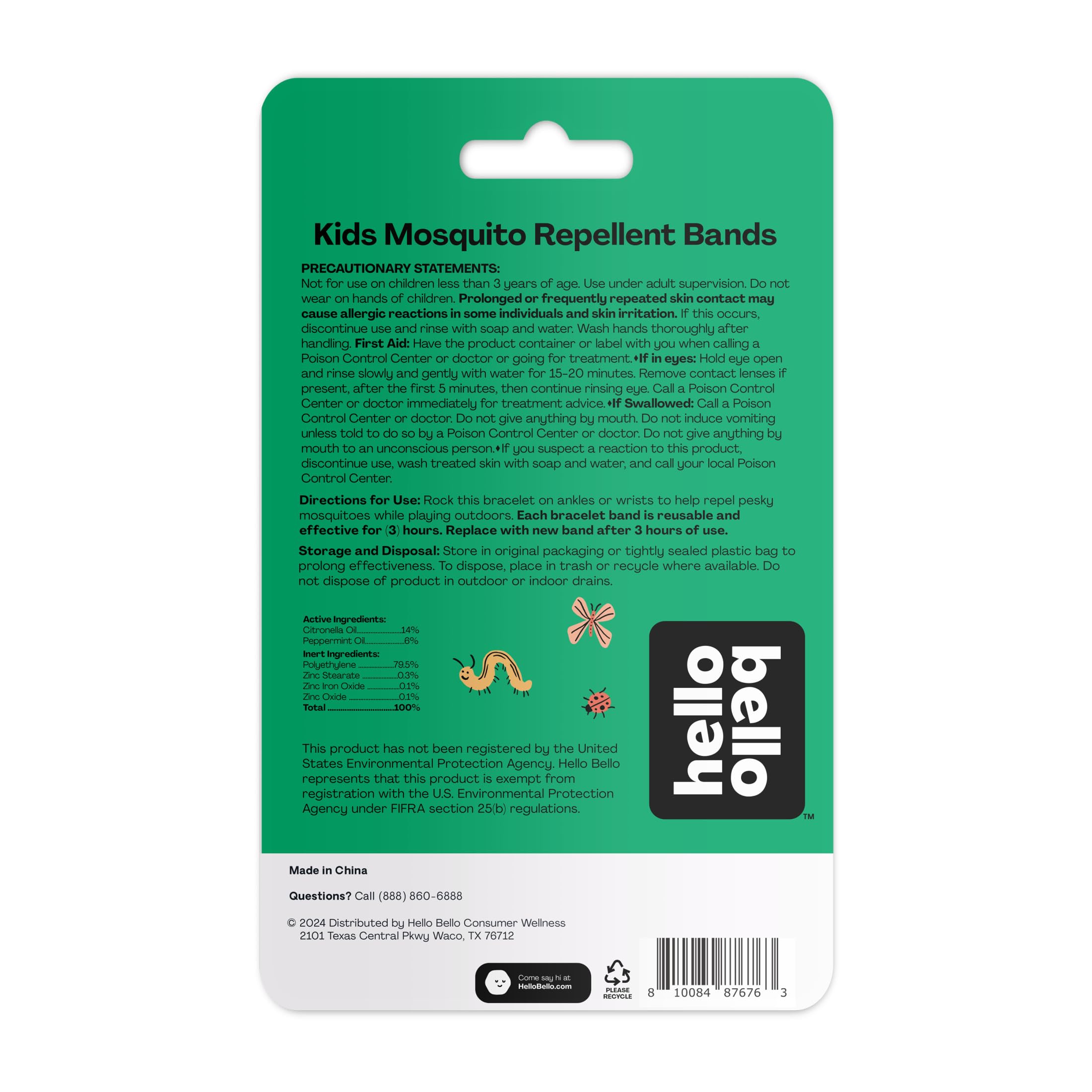 Hello Bello Kids Mosquito Repellent Bracelets, Made with Natural Citronella and Peppermint Oils, 5ct Bag