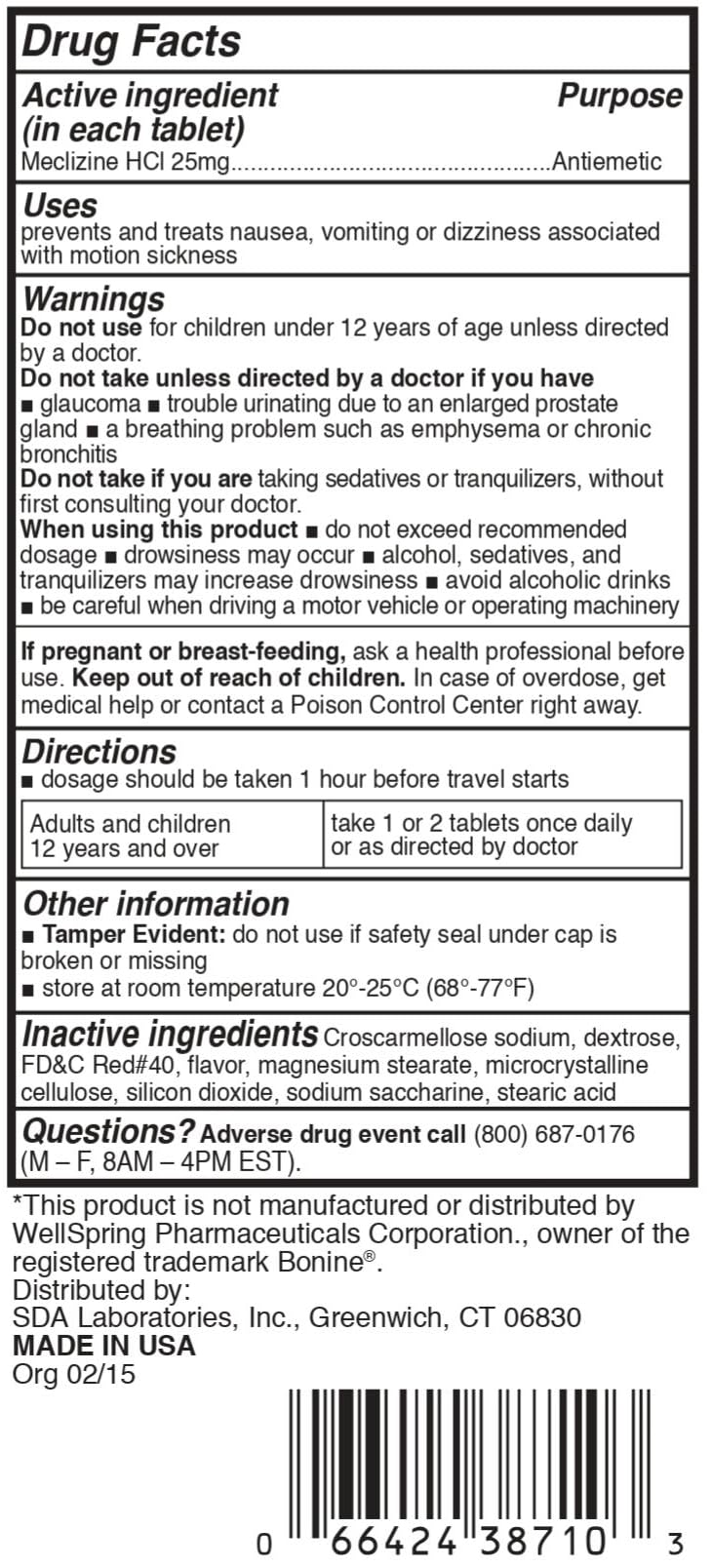 SDA LABORATORIES Meclizine Chewable Tablets, 25mg, Anti-Emetic, Raspberry Flavor, Motion Sickness & Vertigo Relief for Nausea, D