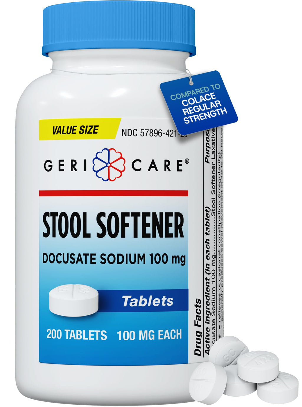GeriCare Docusate Sodium Stool Softeners, Best Stool Softener for Daily use for Women, Men, and Elderly - Ideal for Constipation