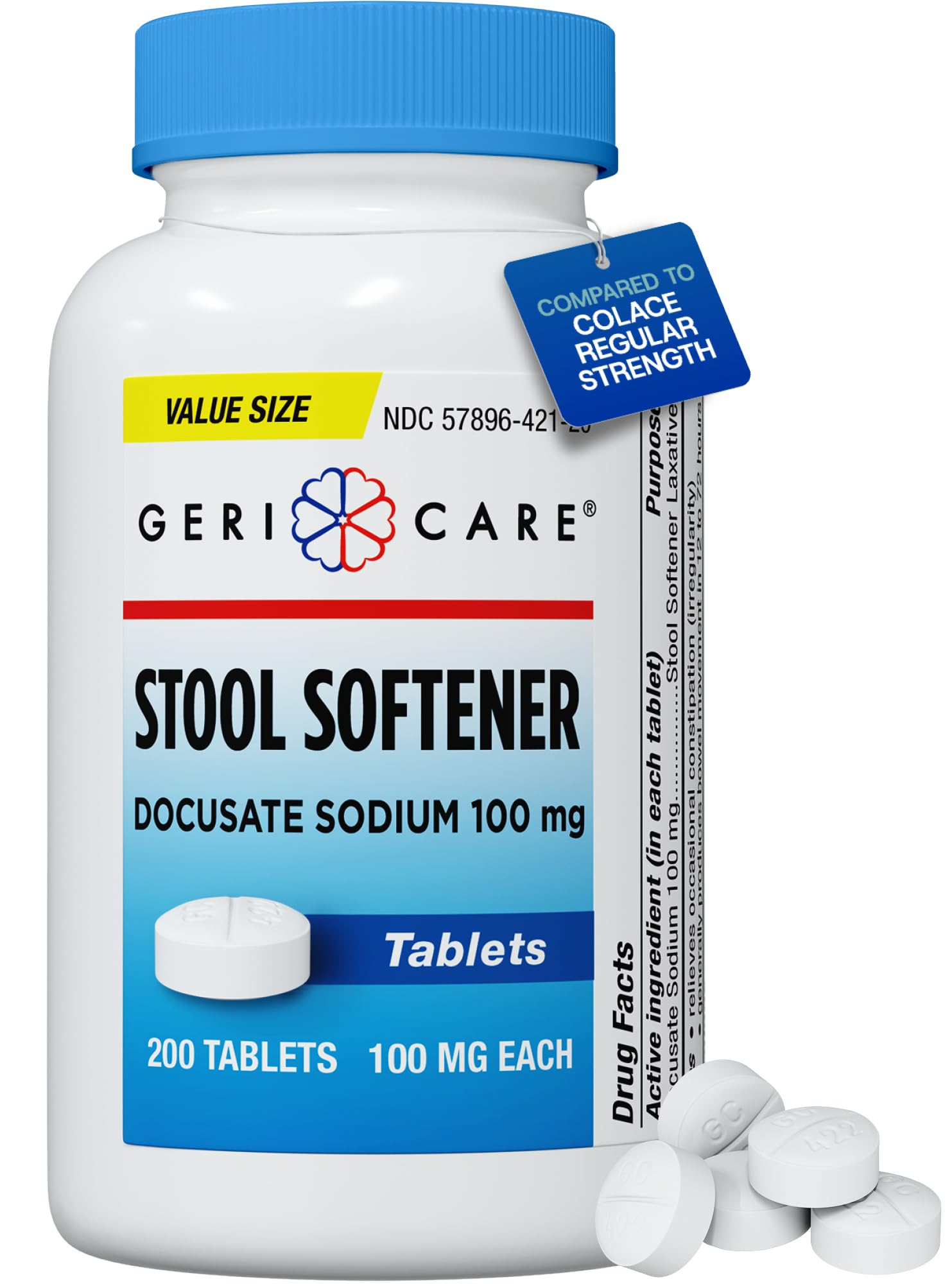 GeriCare Docusate Sodium Stool Softeners, Best Stool Softener for Daily use for Women, Men, and Elderly - Ideal for Constipation