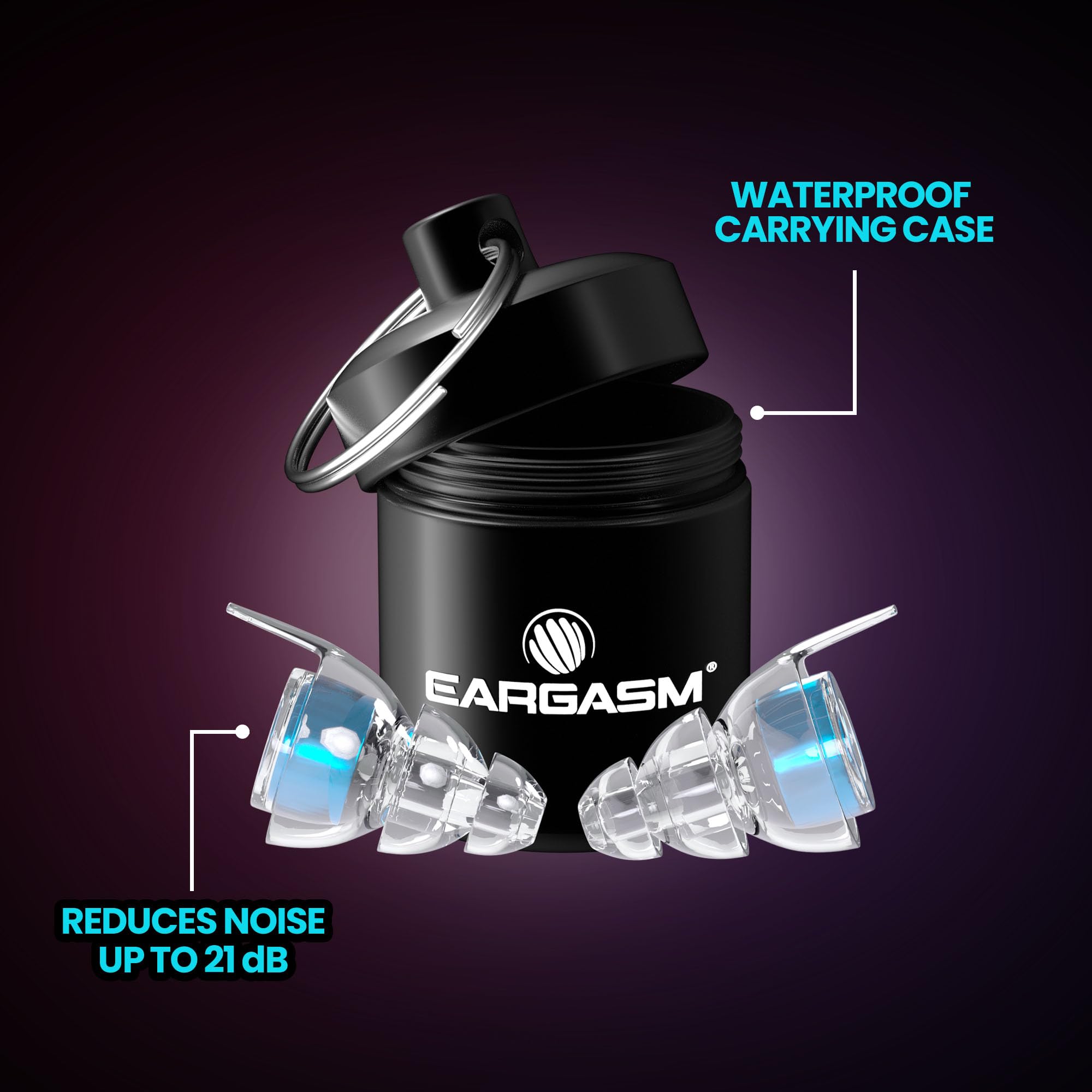 Eargasm High Fidelity Earplugs with Blue Filters - Reusable Noise Reduction Hearing Protection Ear-Plugs with Carrying Case for