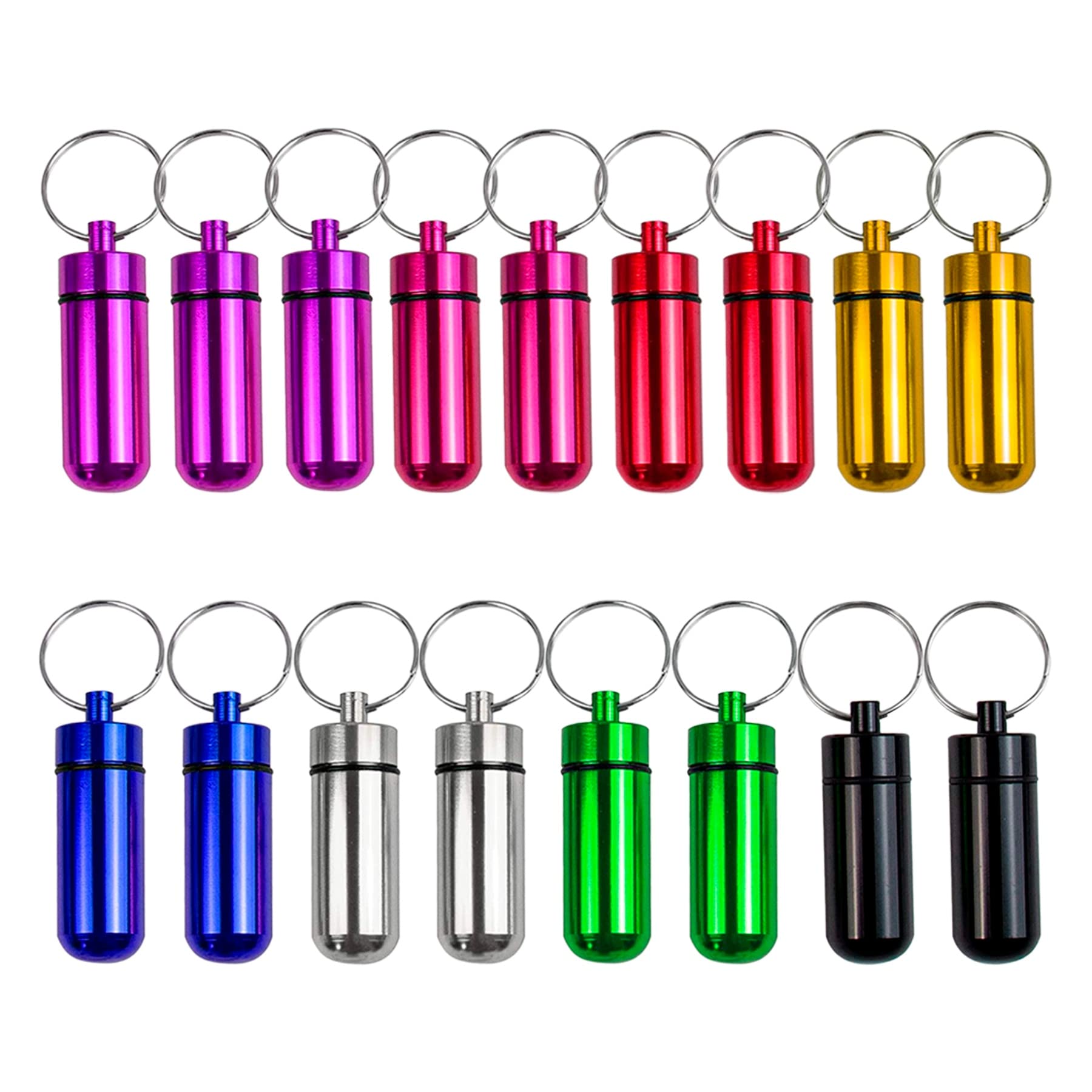 AUEAR, 15 Pack Mini Pill Box Keychain Waterproof Aluminum Container Tube for Outdoor Camping Travel