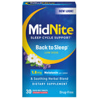 MidNite Back to Sleep Low Dose, 1.5 mg Melatonin Sleep Aid, Non-Habit Forming, Herbal Dietary Supplement for Adults, Drug-Free, 