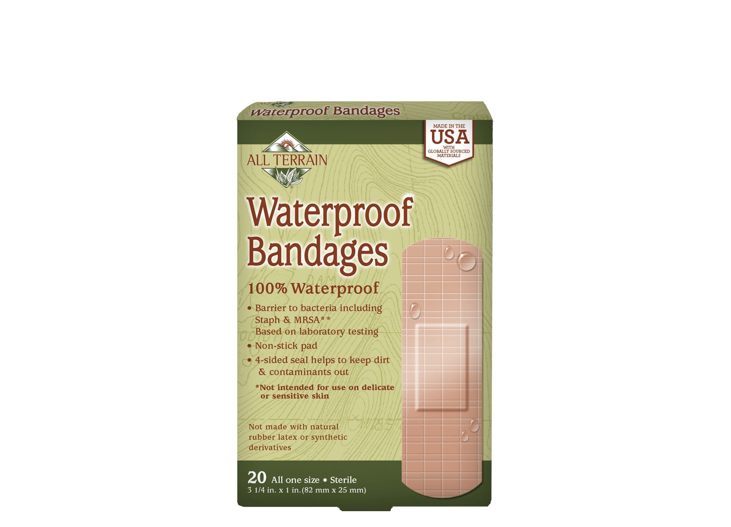 All Terrain Waterproof Strong Strip Bandage 1.0 X 3.25 Inch, 20 Count (2 Pack Bundle)