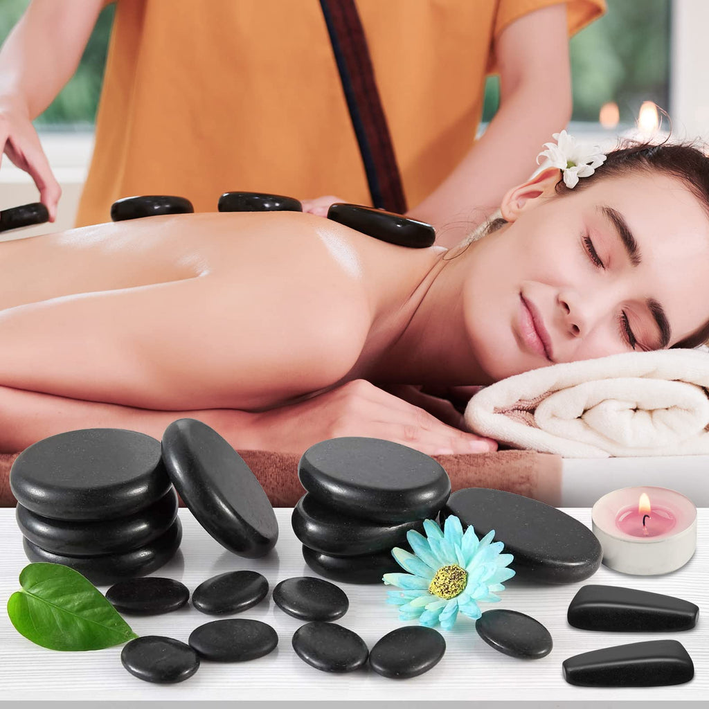 Granpay Hot Stones Massage Set with Warmer, 18PCS Basalt Massaging Rocks with Portable Heating Box, for Spa, Warming Therapy