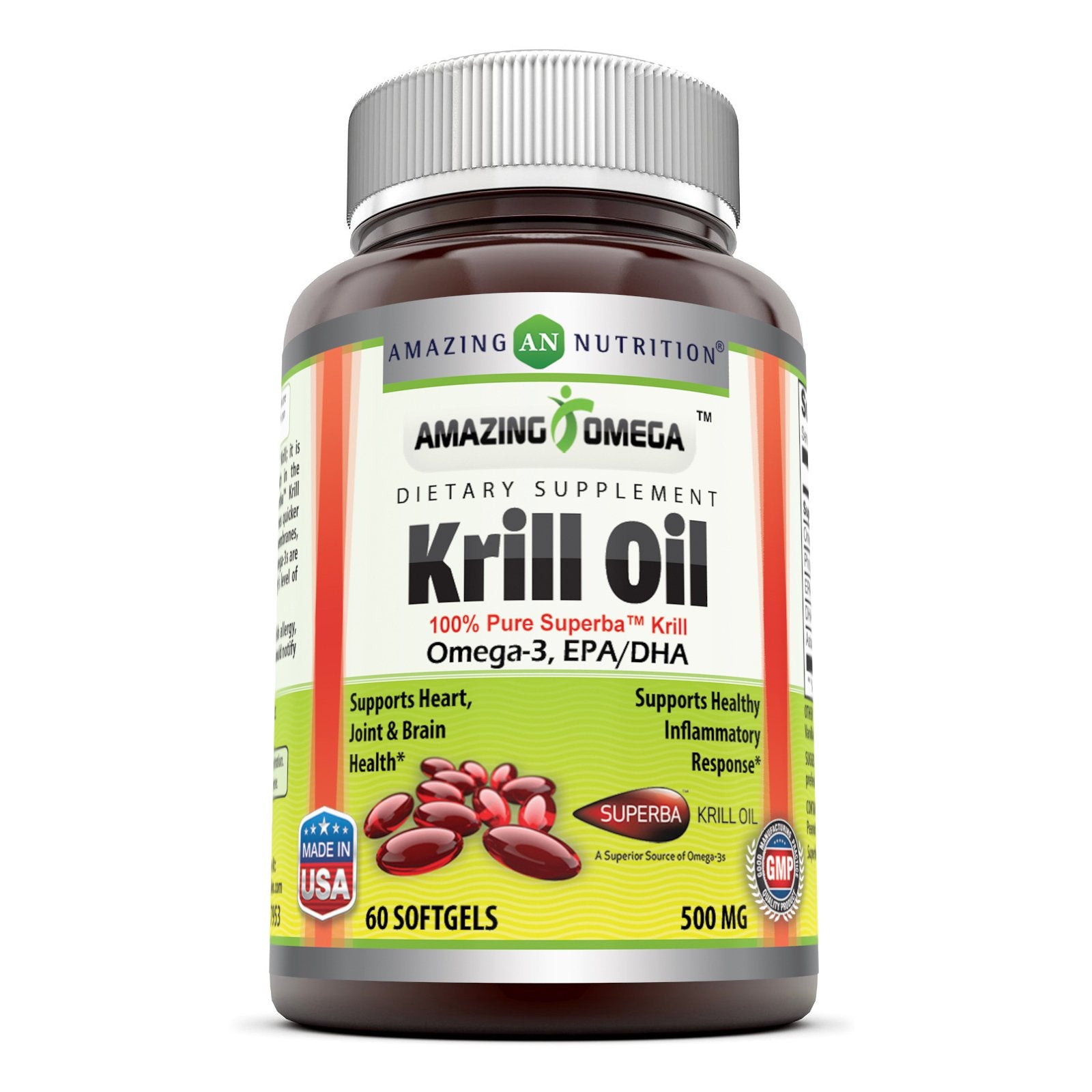 Amazing Omega Superba Krill Oil 1000 Mg Per Serving 60 Softgels (Non-GMO,Gluten Free) - Omega 3 Fatty Acids with 120 mg EPA & 56