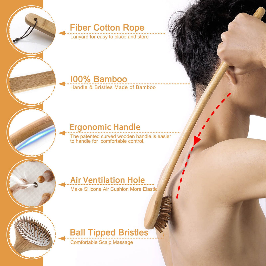 SIHASO Bamboo Oversize Curved Back Scratcher - Large 104 Wooden Points Provide Instant Itch Relief, Curved Handle & Air Cushion,