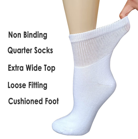 VEIGIKE Women Diabetic Socks Soft Breathable Moisture Wicking Quarter Ankle Socks, Extra Wide Non-Binding Socks 4 Pairs, White-4