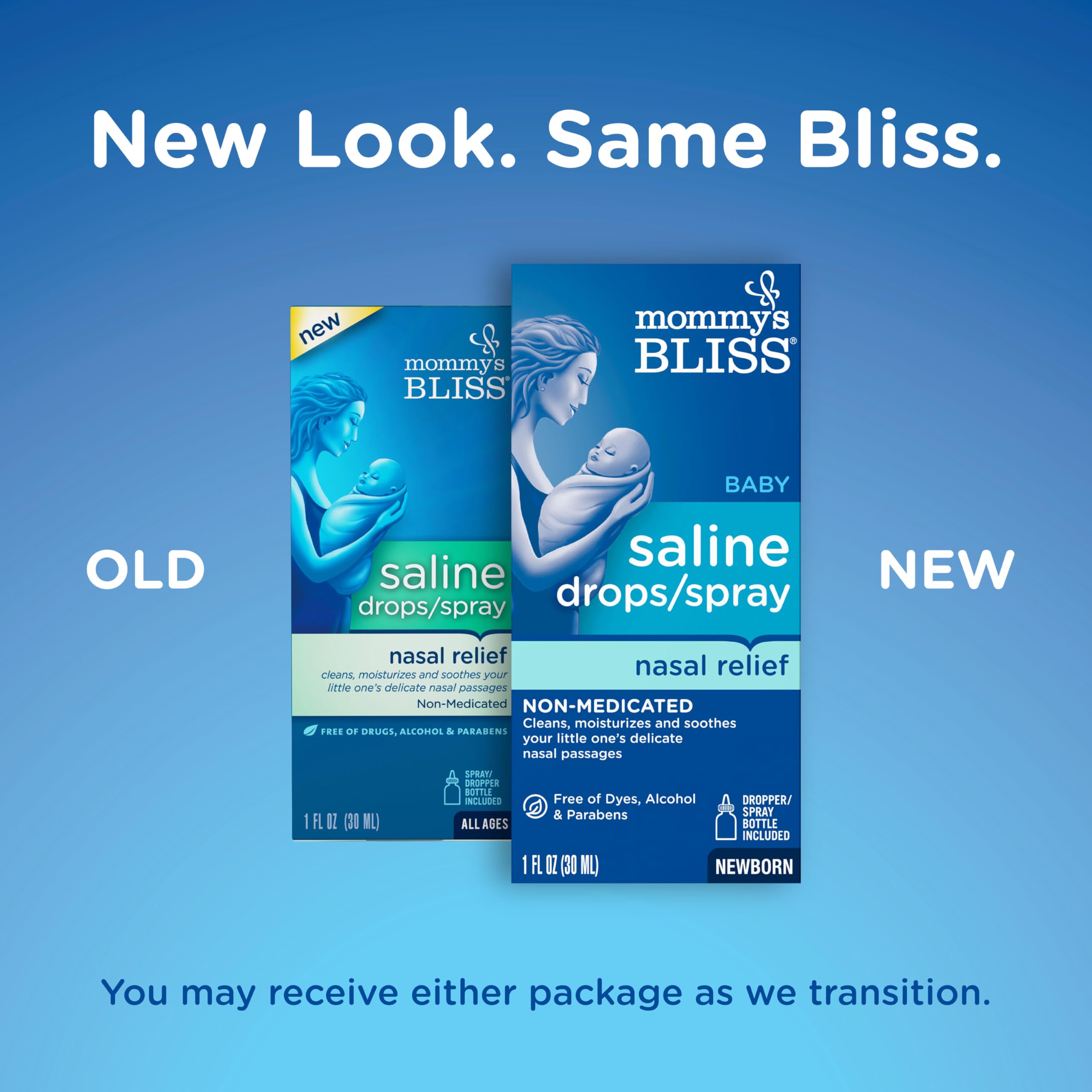 Mommys Bliss Saline Drops/Spray, Nasal Relief for Newborns & Up, 1 Fl Oz