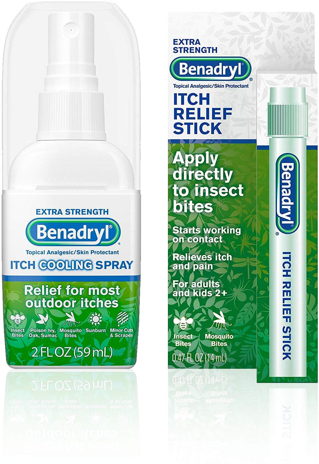 Benadryl Cooling Anti-Itch Spray 2 fl. Oz and Benadryl Extra Strength Itch Relief Stick 0.47 fl. oz, Both with Diphenhydramine 1