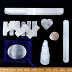 DANCING BEAR Selenite Protection Collection (22 pc Set): 12-15 Sticks (1.5-2   ), Palm Stone, Heart, Tower, 8 Stick, 5.5 Massage