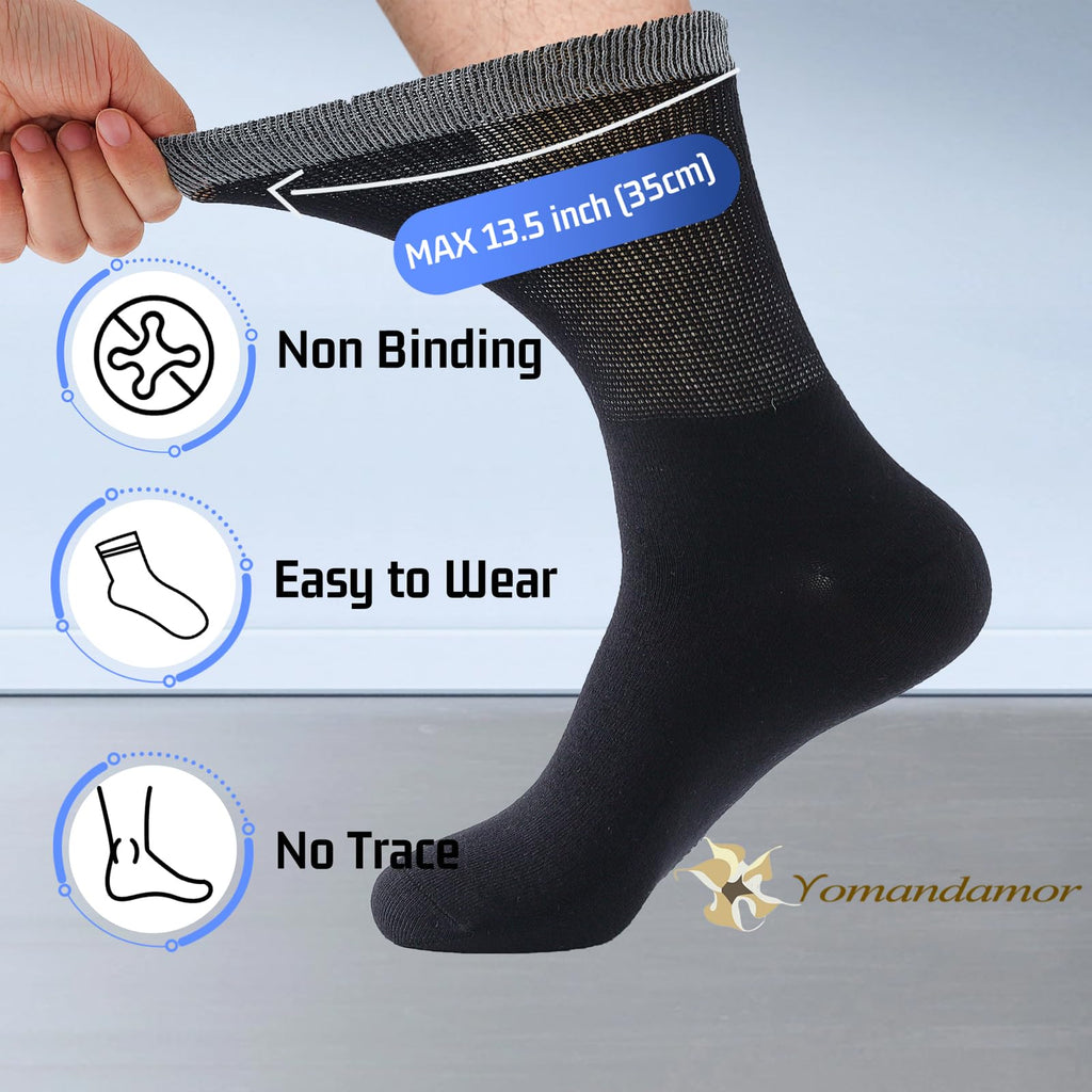 Yomandamor Best Mens Mid-Calf Diabetic Socks With Seamless Toe,6 Pairs L Size(Socks Size:10-13)