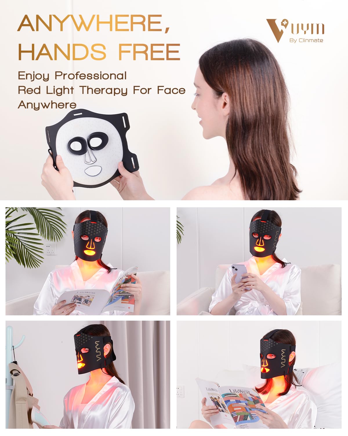 VYM Red Light Therapy for Face: High-Energy Super Lightweight 292 LEDs Cordless Professional Light Therapy Mask Infrared LED Fac