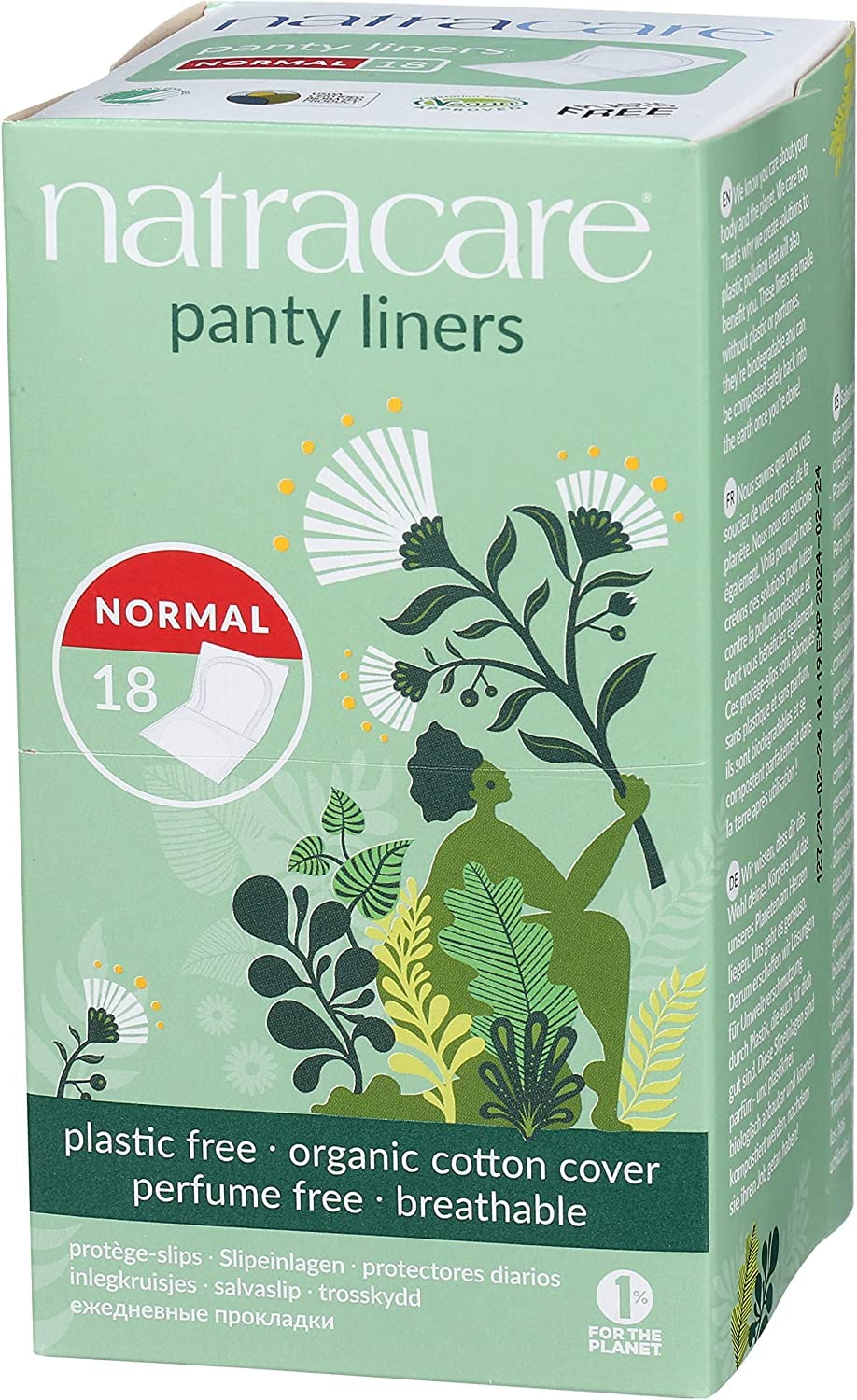 Natracare Panty Liner, Normal, Wrapped, 18 ct (Pack of 4)