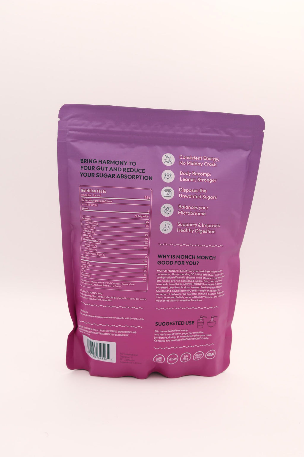 Monch Monch 3D Fiber Sponge Forest Berry with Natural BlackBerry Flavoring - 28 or 60 Servings (One Month Supply, Forest Berry)