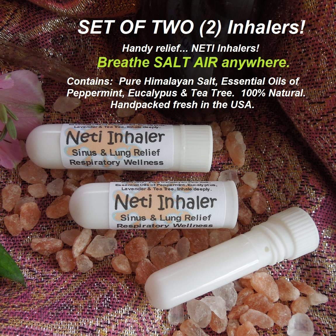 Urban ReLeaf NETI Salt Air Relief INHALERS! Set of Two (2) Sinus & Lung, Himalayan & Botanicals! Respiratory Wellness. Healing A