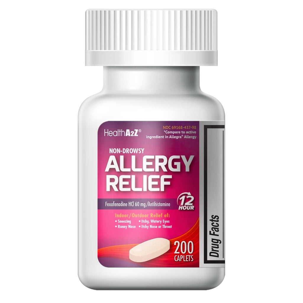 HealthA2Z Fexofenadine Hydrochloride 60mg | 12-Hour Antihistamine for Allergy Relief | Non-Drowsy (200 Counts (Pack of 1))