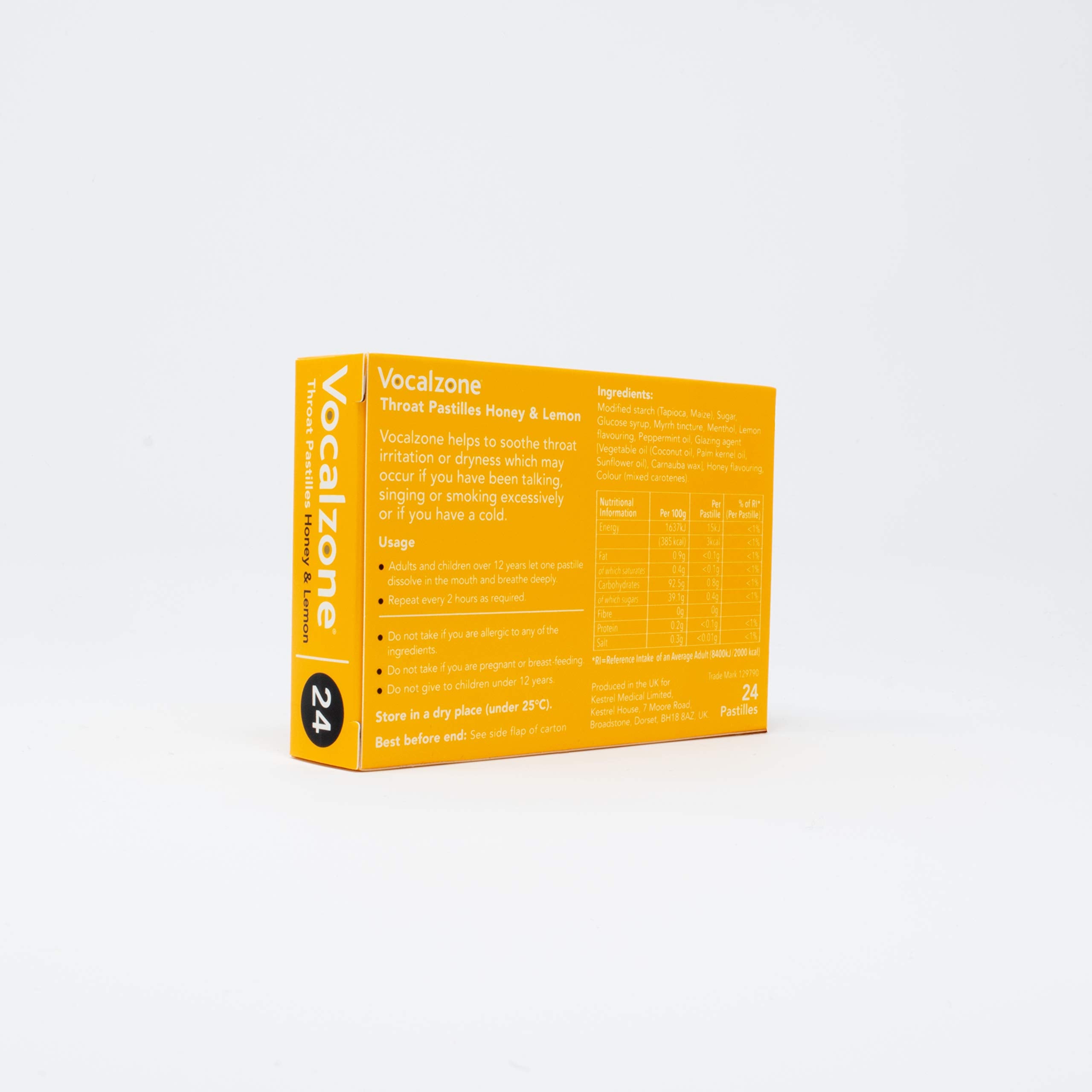 Vocalzone Throat Pastilles Honey & Lemon 24 - For Sore Throats and Hoarseness When Overusing Your Voice. Produced and sold in th