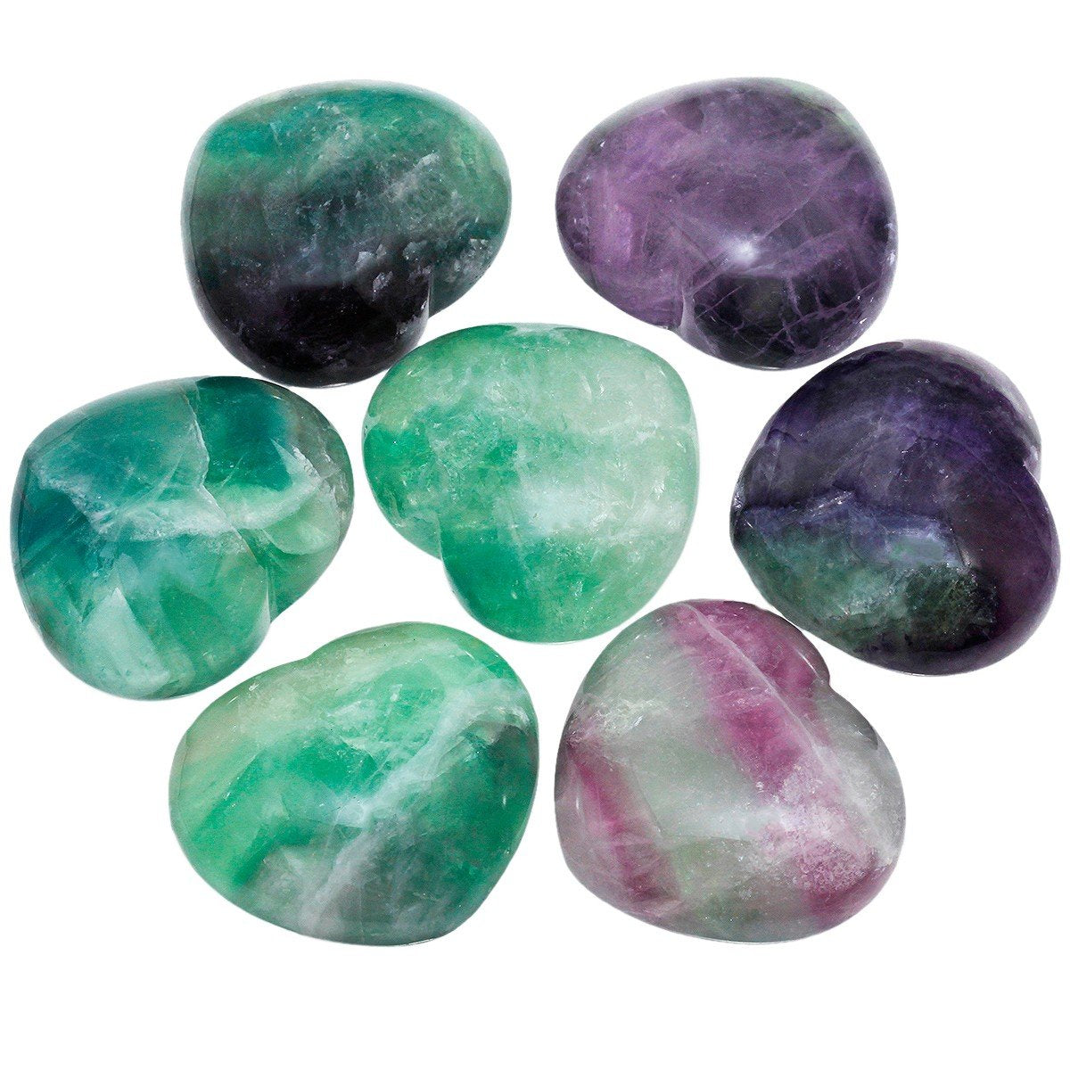 mookaitedecor Healing Crystals Fluorite Heart Love Worry Palm Stone Reiki Balancing 1.6 Inch