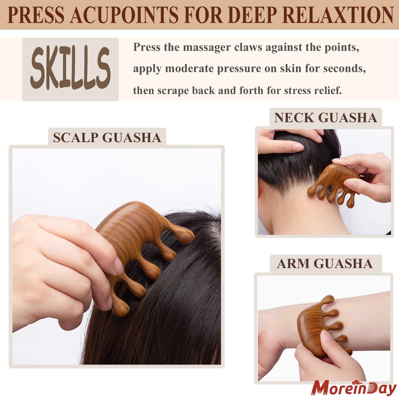 Moreinday Wooden Scalp Massager Comb, Green Sandalwood Handmade Massage Comb for Hair Growth and Scalp Relax, Loc Comb for Siste