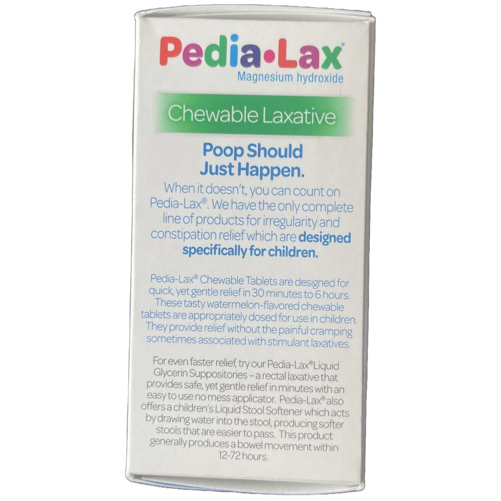 Pedia-Lax Laxative Chewable Tablets for Kids, Ages 2-11, Watermelon Flavor, 30 CT
