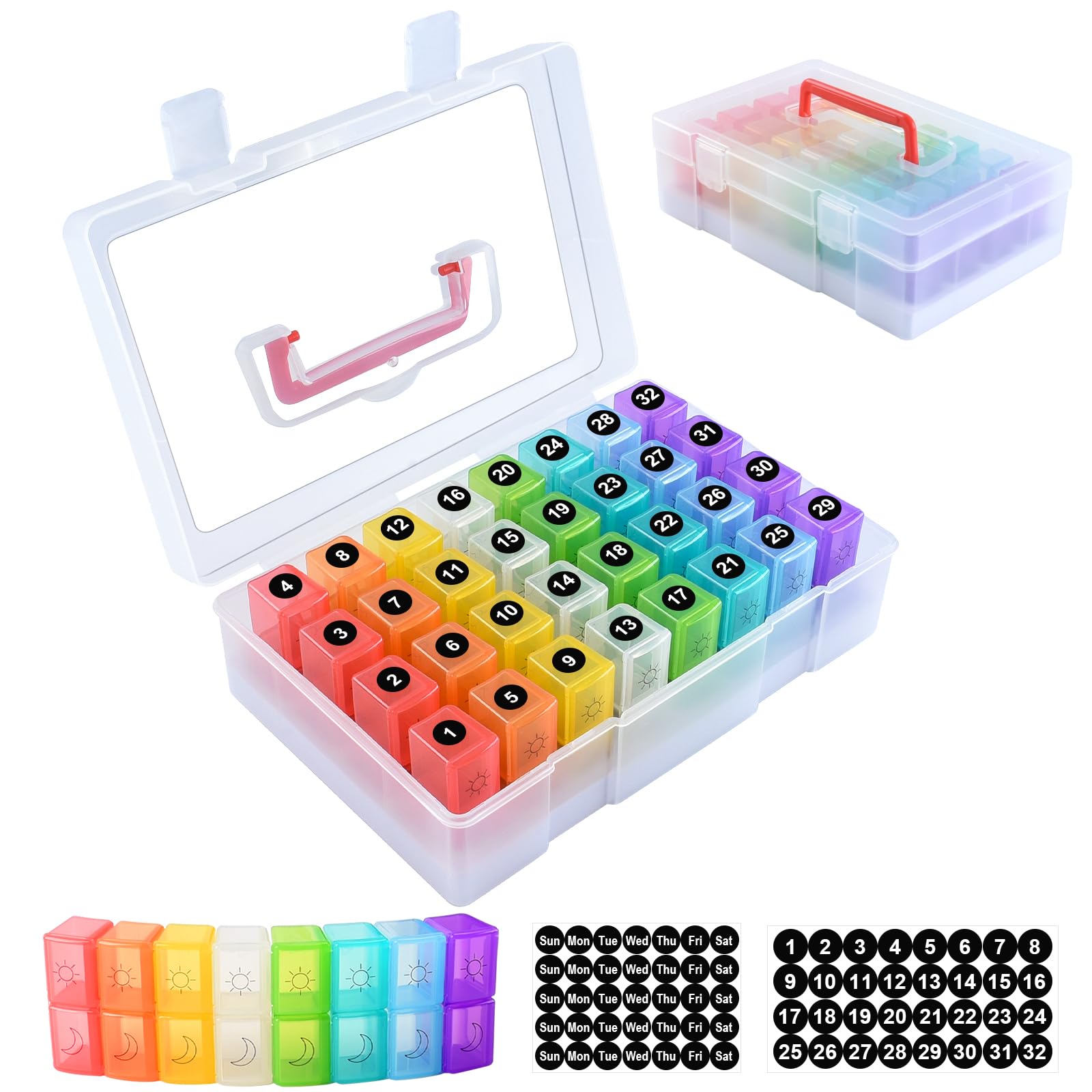 ZRFMIB Monthly Pill Organizer 2 Times a Day, 30 Day Pill Organizer with 32 Daily Pill Box and Travel Case, for Medicine, Vitamin