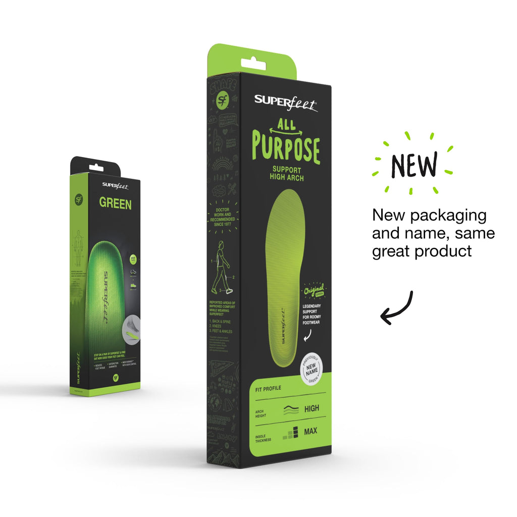 Superfeet All-Purpose Support High Arch Insoles (Green) - Trim-To-Fit Orthotic Shoe Inserts - Professional Grade - Men 7.5-9 / W