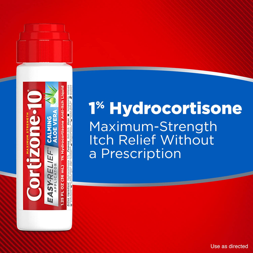 Cortizone 10 With Healing Aloe Easy Relief Applicator 1.25 oz., Maximum Strength 1% Hydrocortisone Anti-Itch Liquid (Pack of 6)