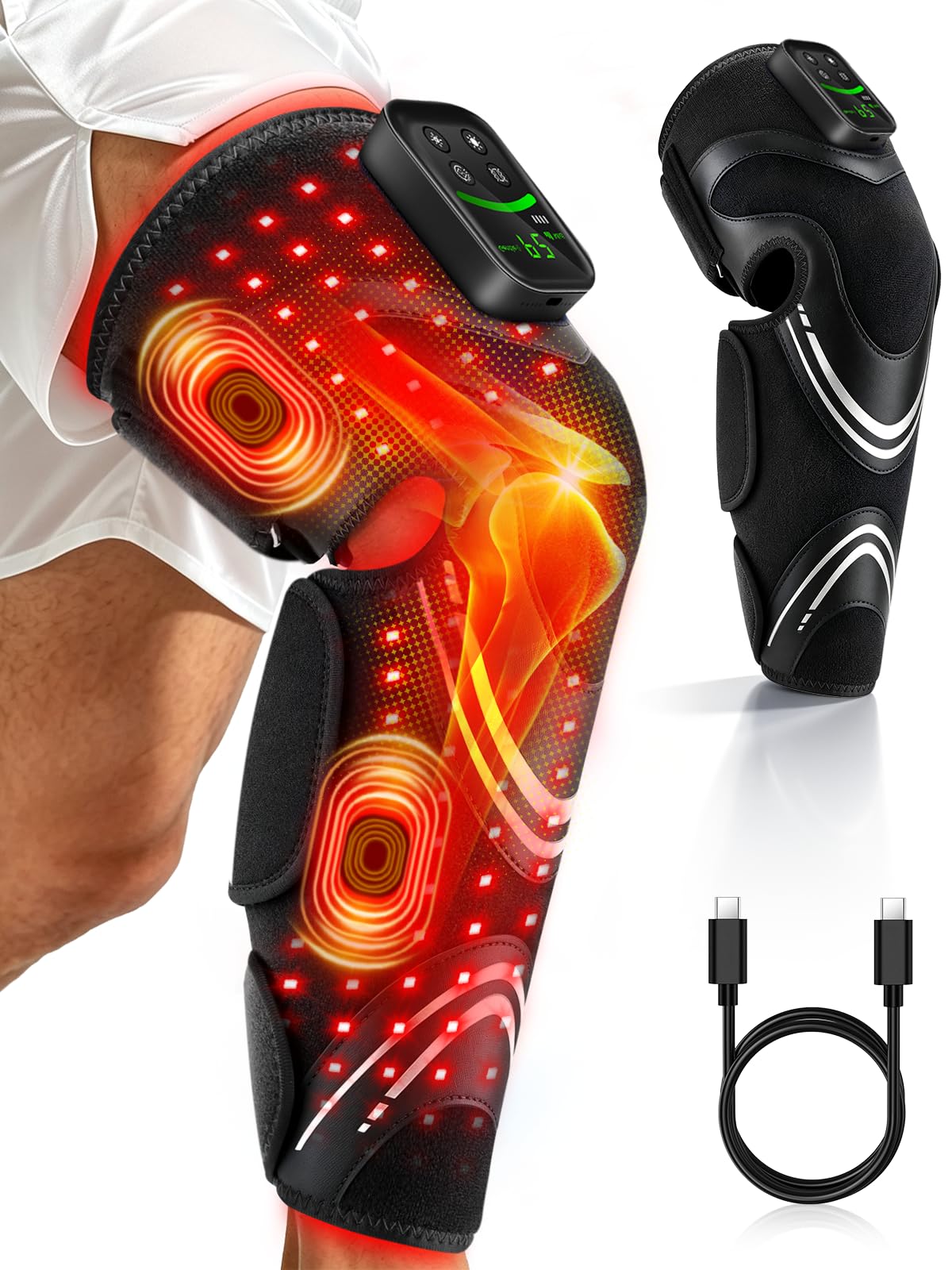 Red Light Therapy for Knee & Calf with Heat & 4Zone Massage 100LEDs