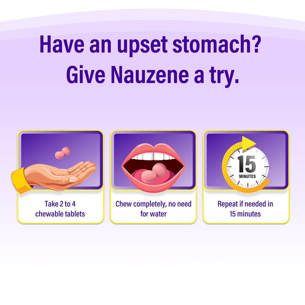 Nauzene Upset Stomach & Nausea Relief with Ginger | 4-Minute Formula | Non-Drowsy | Ginger Honey Flavor | 42 Count