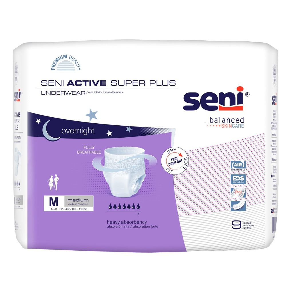 Seni Active Super Plus Disposable Underwear Pull On with Tear Away Seams Medium, S-ME09-AP1, Heavy, 36 Ct