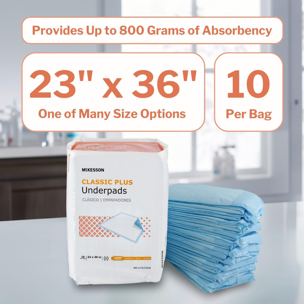 McKesson Classic Underpads, Incontinence Bed Pads 23 x 36 [100 Count], Light Absorbency, Disposable Chux Pads for Adults, Elderl
