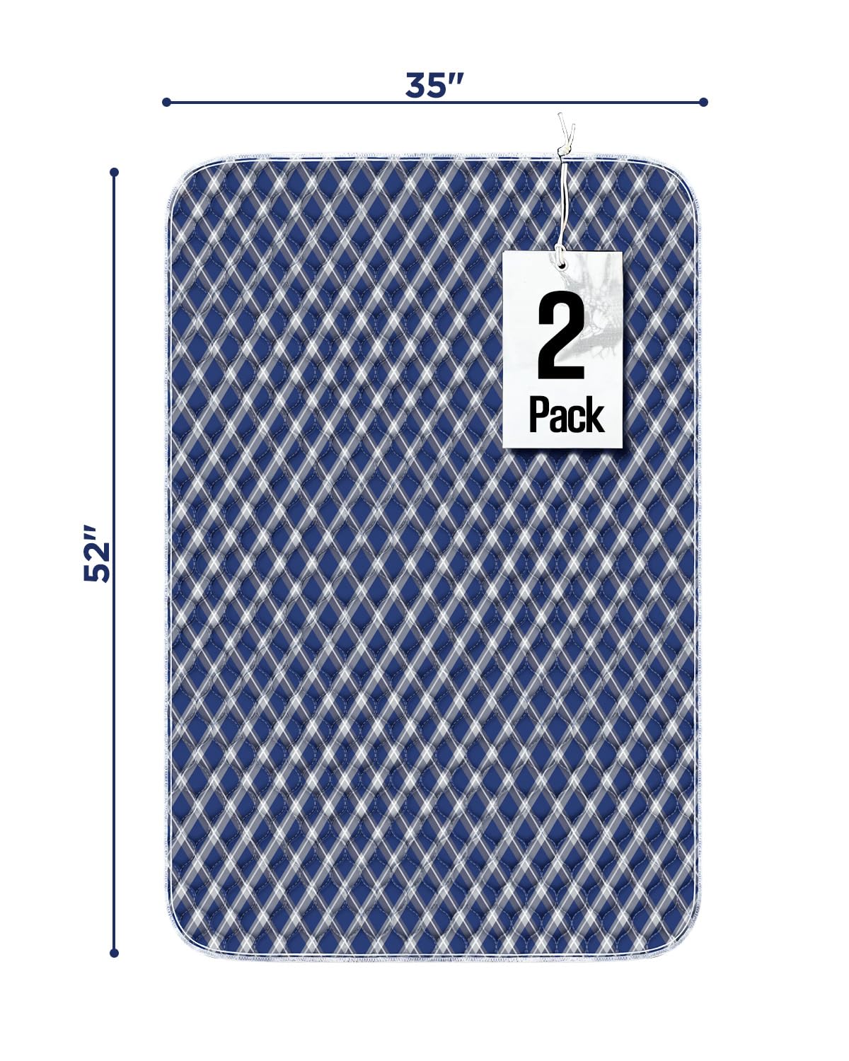 Non-Slip Bed Pads for Incontinence Washable (36 x 52|2 Pack), Waterproof Bed Pads, Navy Blue Grid, Bed Wetting Pads for Bed, Sof