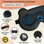 Kids Sleep Mask, 3D Sleeping Eye Mask for Kids with Adjustable Elastic Strap, Bear Shape Eye Cover with Memory Foam, Soft & Ligh