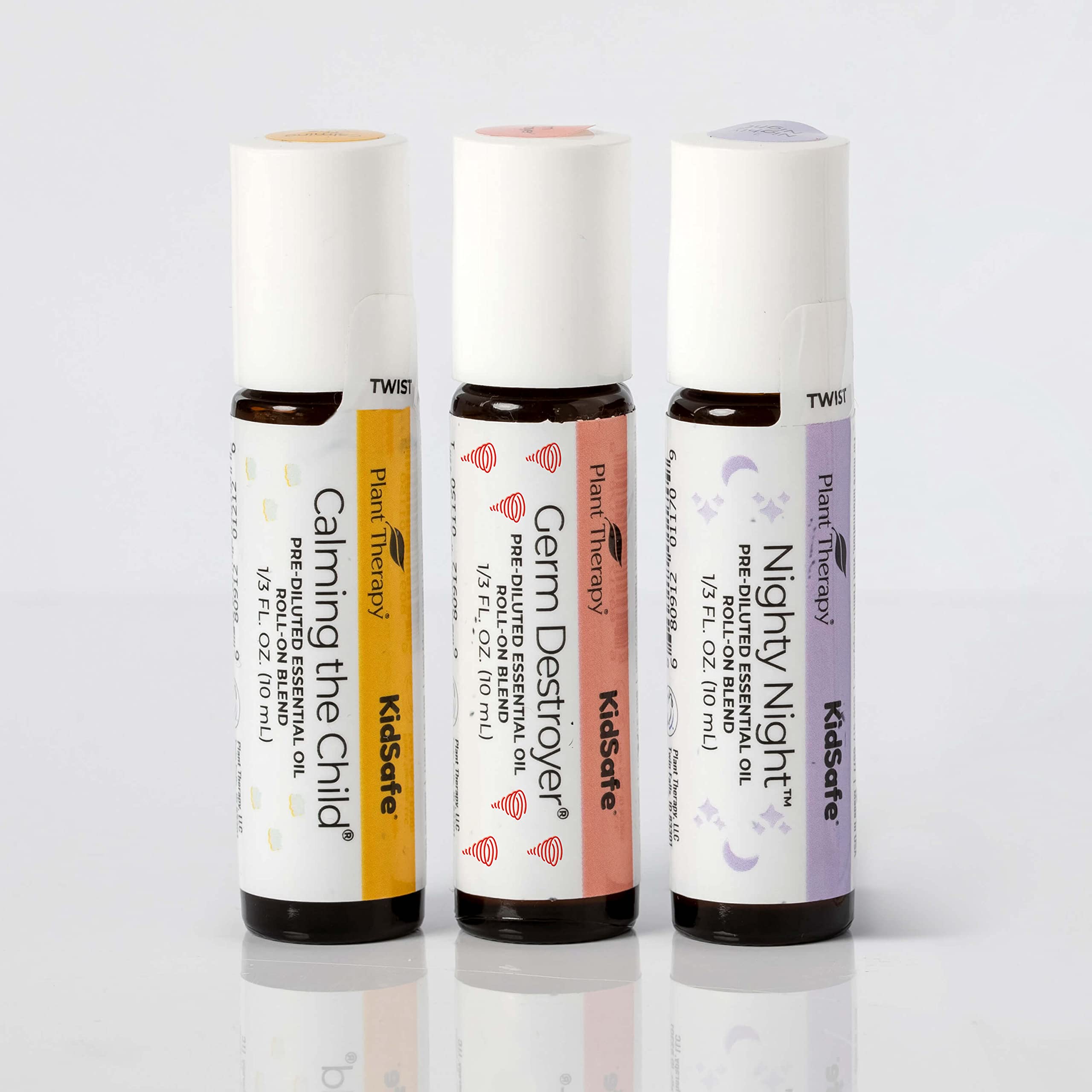 Plant Therapy KidSafe Essentials Roll-On Set 100% Pure, Therapeutic Grade Essential Oils Diluted in Coconut Oil 10 mL (1/3 oz) E