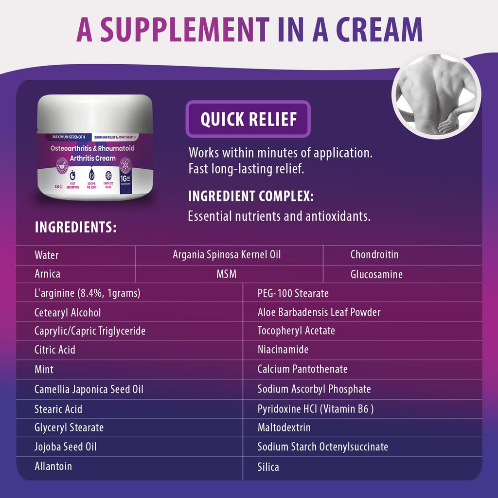 Osteoarthritis And Rhematoid Arthritis Cream By PMT - Soothing Relief For Your Knees and Hands. Includes 1 Gram Of Glucosamine;