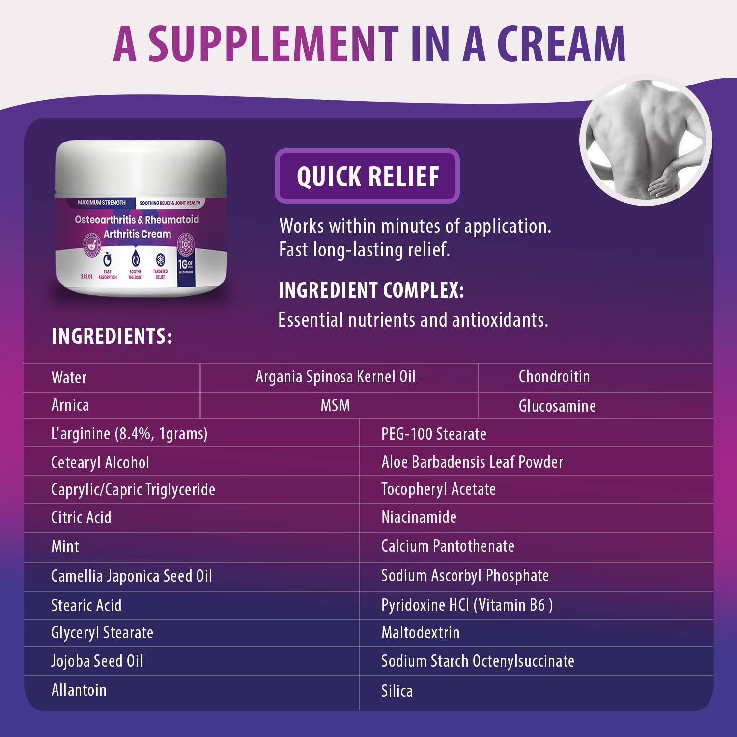 Osteoarthritis And Rhematoid Arthritis Cream By PMT - Soothing Relief For Your Knees and Hands. Includes 1 Gram Of Glucosamine;