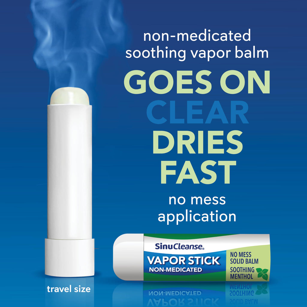 SinuCleanse Vapor Stick, Solid Balm - Portable, Non-Medicated, Soothing Vapors. No Mess, Quick Dry, Moisturizing Formula, 0.11 O