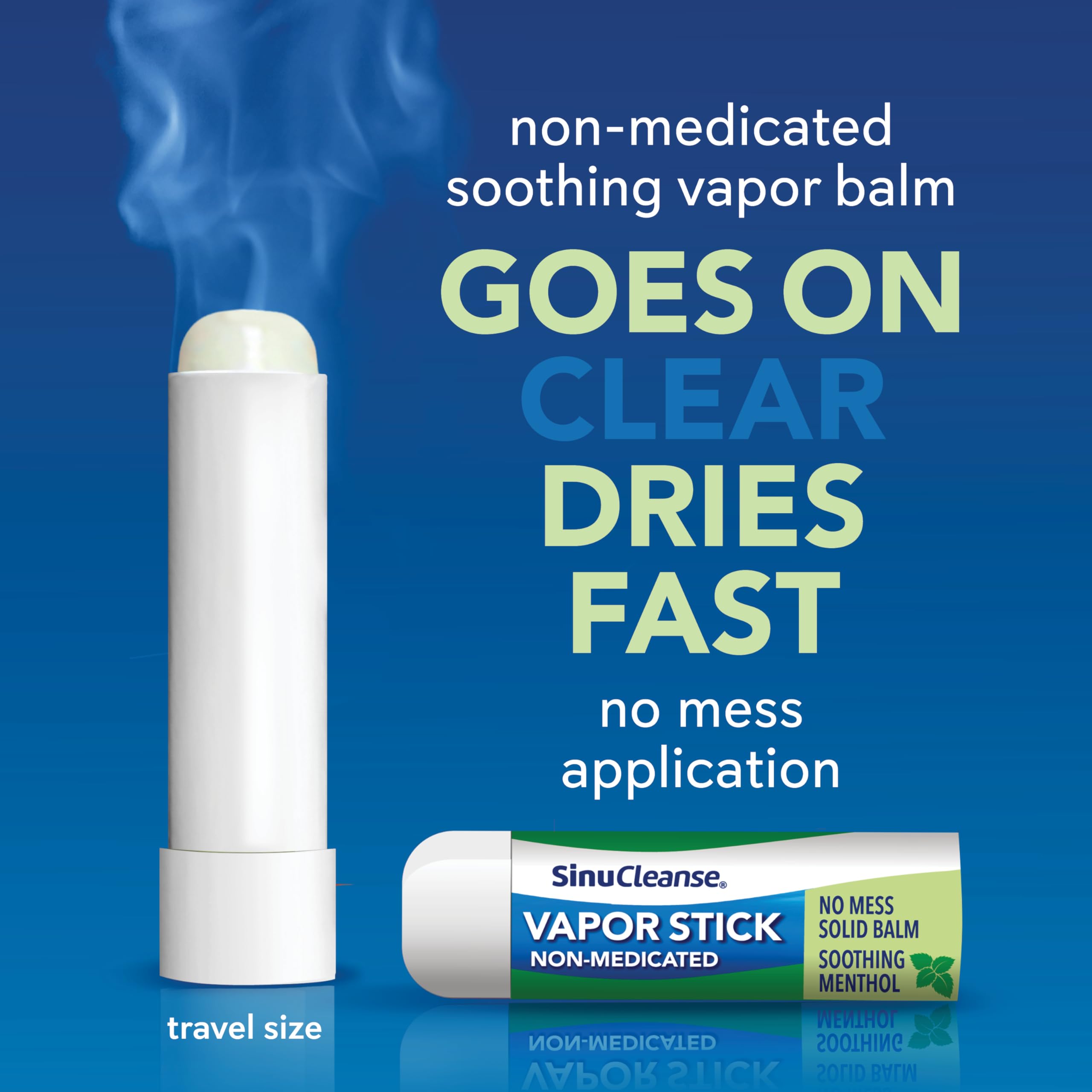 SinuCleanse Vapor Stick, Solid Balm - Portable, Non-Medicated, Soothing Vapors. No Mess, Quick Dry, Moisturizing Formula, 0.11 O