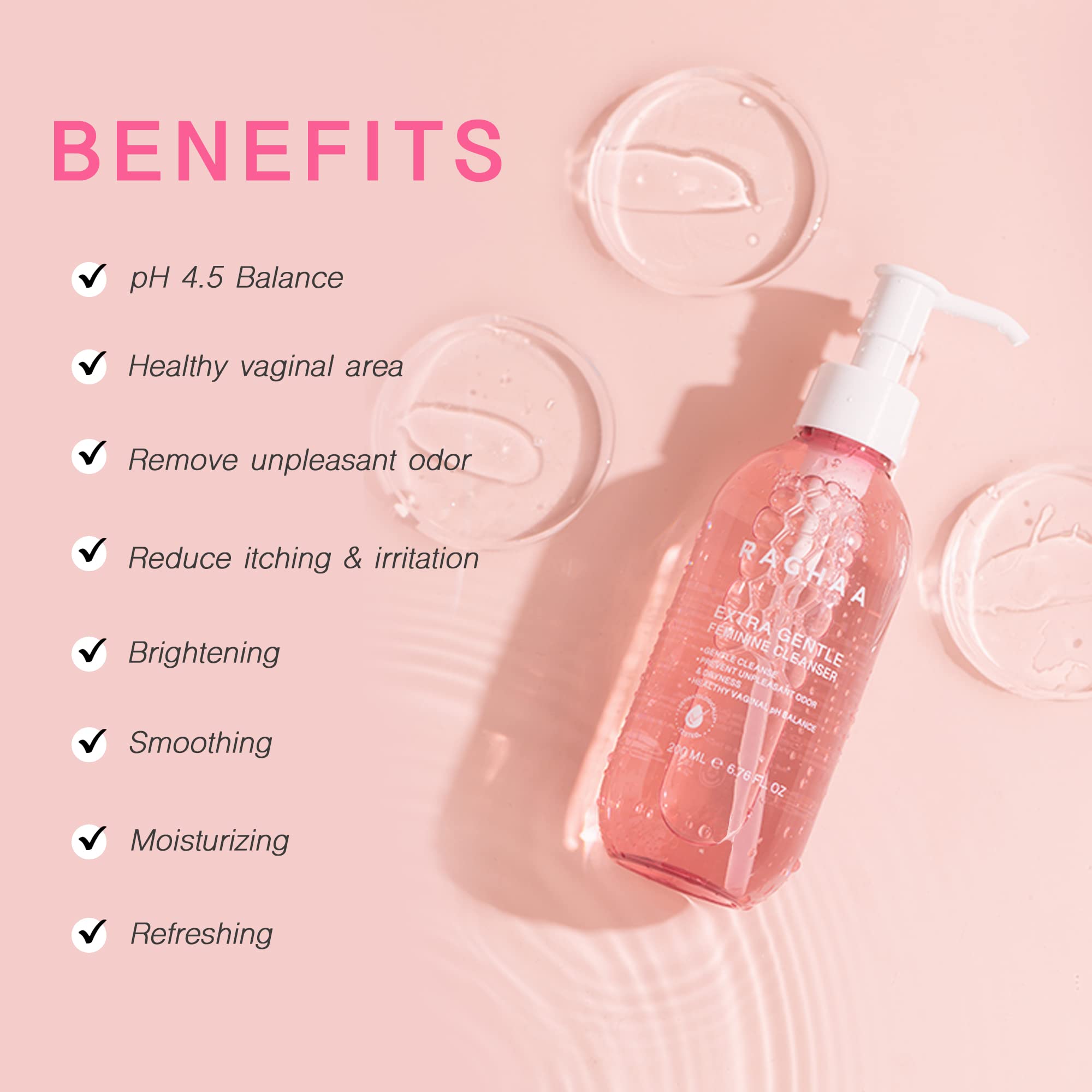 RACHAA Feminine Wash for Women - Gentle Daily Intimate Cleanser for Lightening, Moisturizing, Cleansing with Vitamin C, Tea Tree