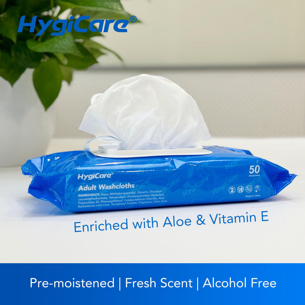 HygiCare Adult Washcloths Body Wipes 250 Count Fresh Scent 12x8 Flip Top, Strong Yet Soft, Perfect for Incontinence Cleansing, C
