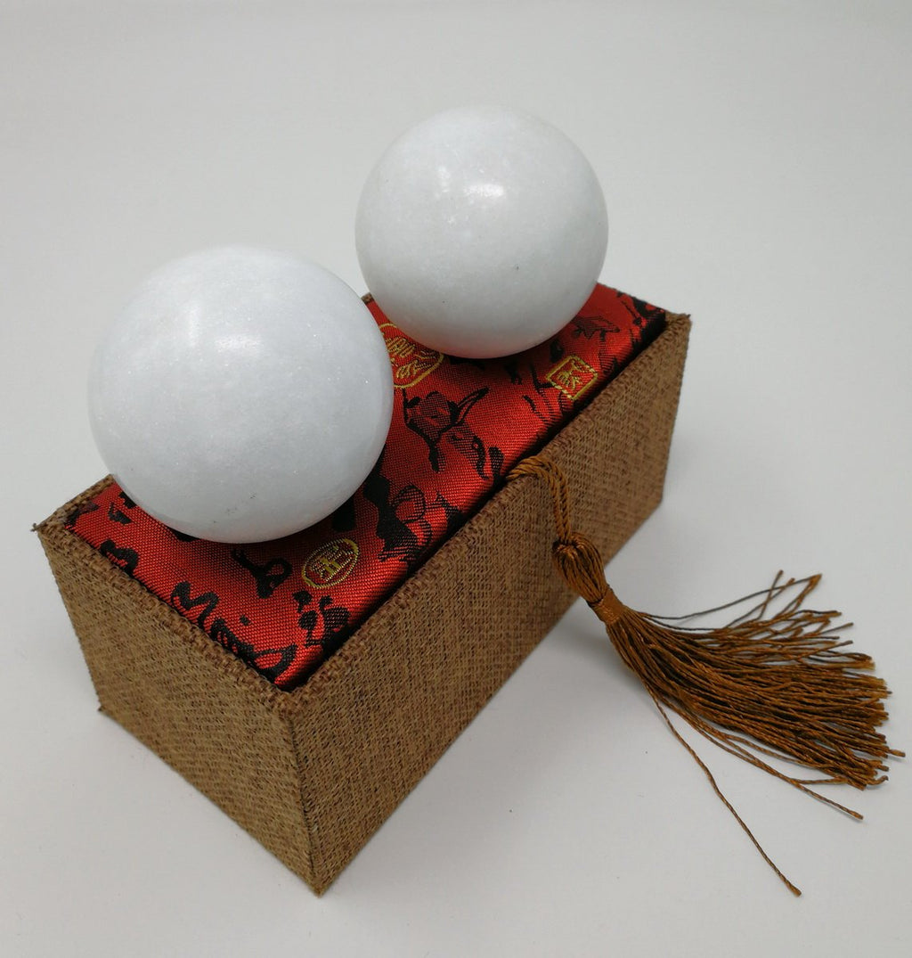 THY COLLECTIBLES White Marble Stone Chinese Healthy Exercise Massage Baoding Balls