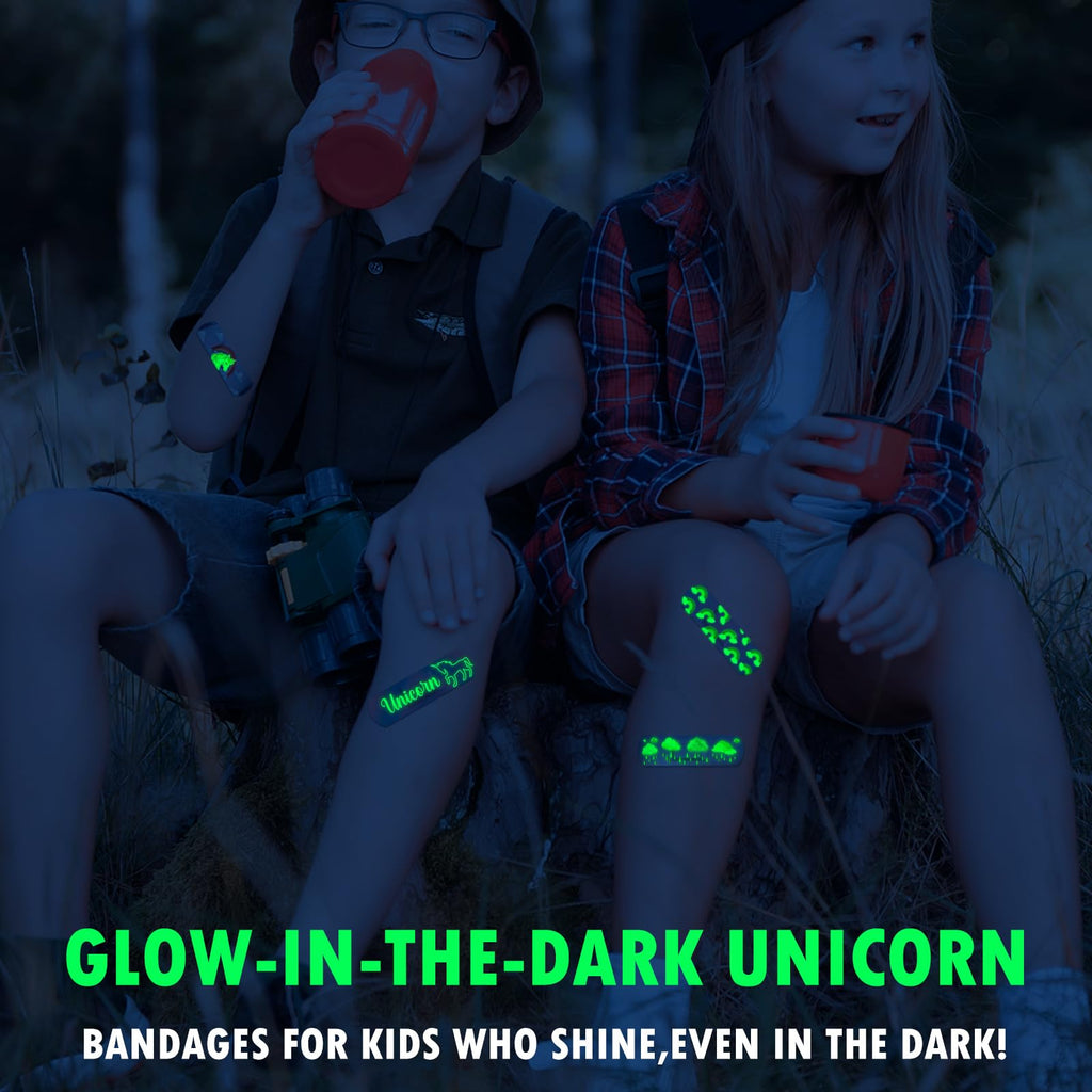 Threlaco 100 Pcs Glow in The Dark Bandage for Kids Cute Breathable Waterproof Neon Bandages for Girls Boys Children Toddlers Adh